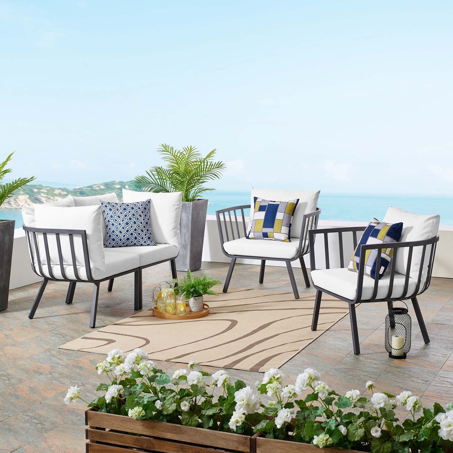 Modway Furniture Riverside 4 Piece Outdoor Patio Aluminum Set by Modway - EEI-3787-WHI-NAV