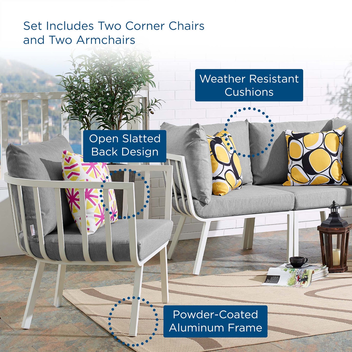 Modway Furniture Riverside 4 Piece Outdoor Patio Aluminum Set by Modway - EEI-3787-WHI-NAV