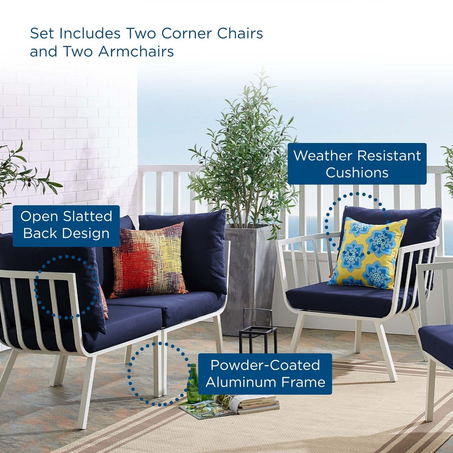 Modway Furniture Riverside 4 Piece Outdoor Patio Aluminum Set by Modway - EEI-3787-WHI-NAV