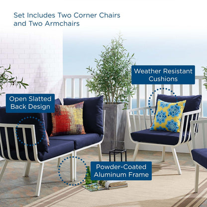Modway Furniture Riverside 4 Piece Outdoor Patio Aluminum Set by Modway - EEI-3787-WHI-NAV