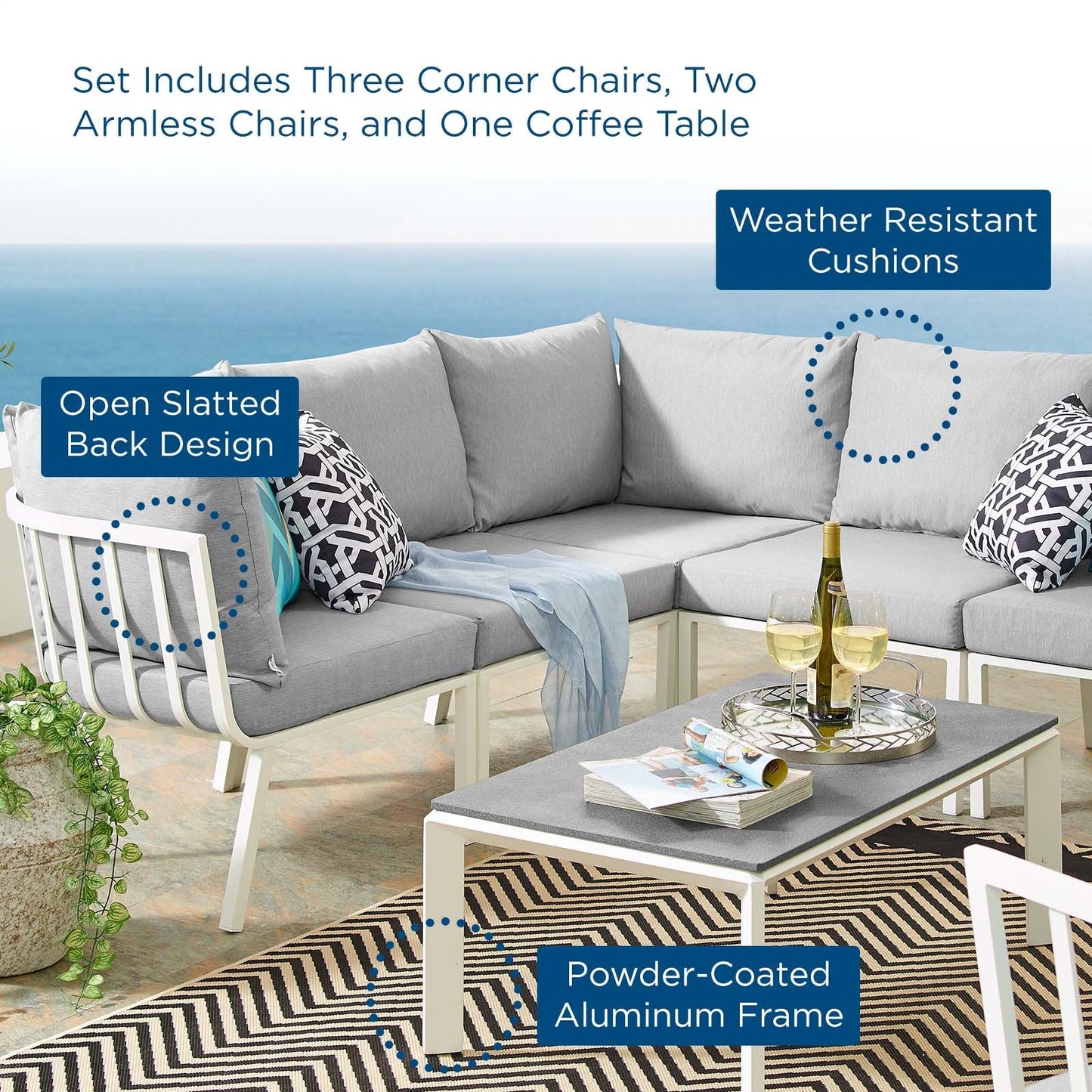 Modway Furniture Riverside 6 Piece Outdoor Patio Aluminum Set by Modway – EEI-3788-SLA-CHA
