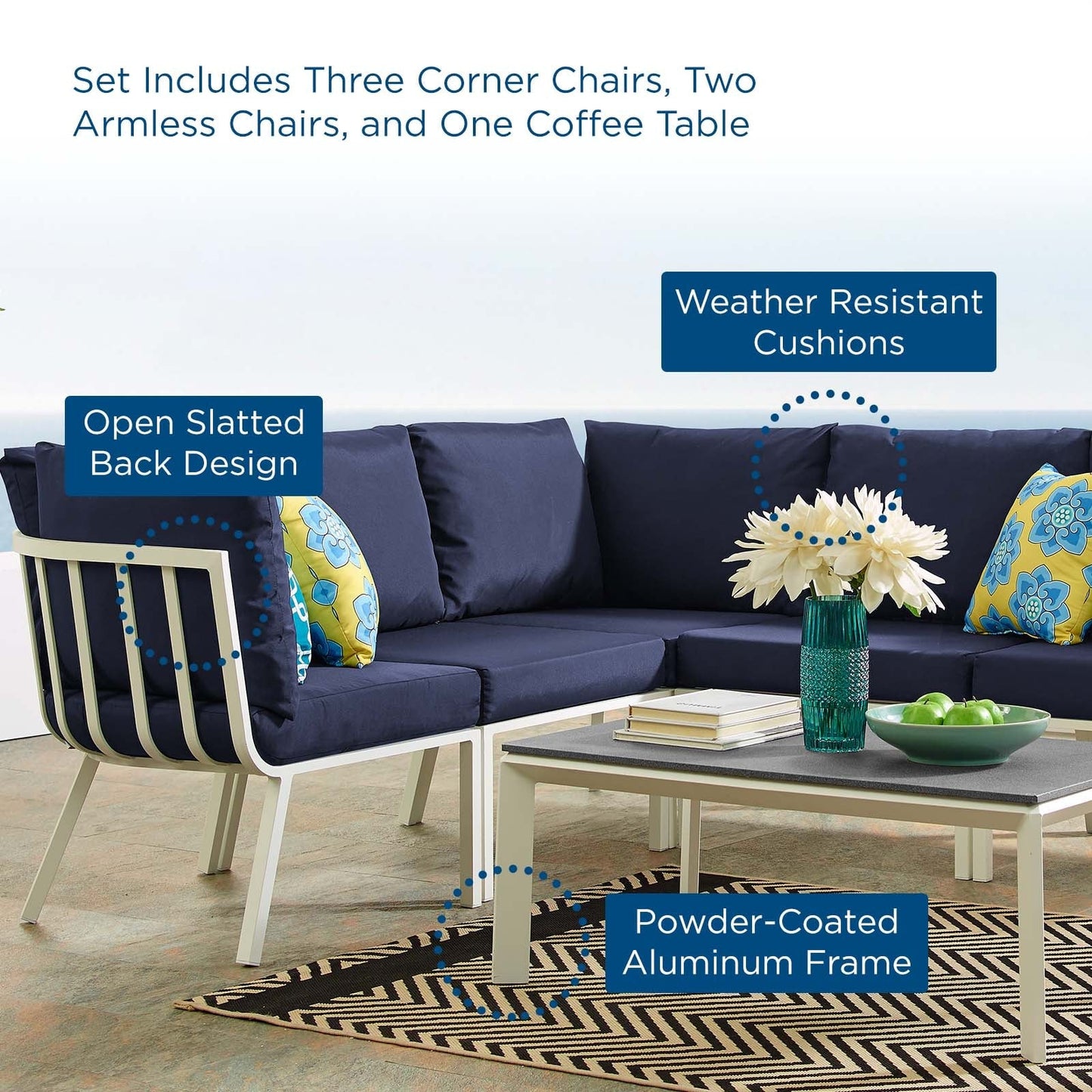Modway Furniture Riverside 6 Piece Outdoor Patio Aluminum Set by Modway – EEI-3788-SLA-CHA