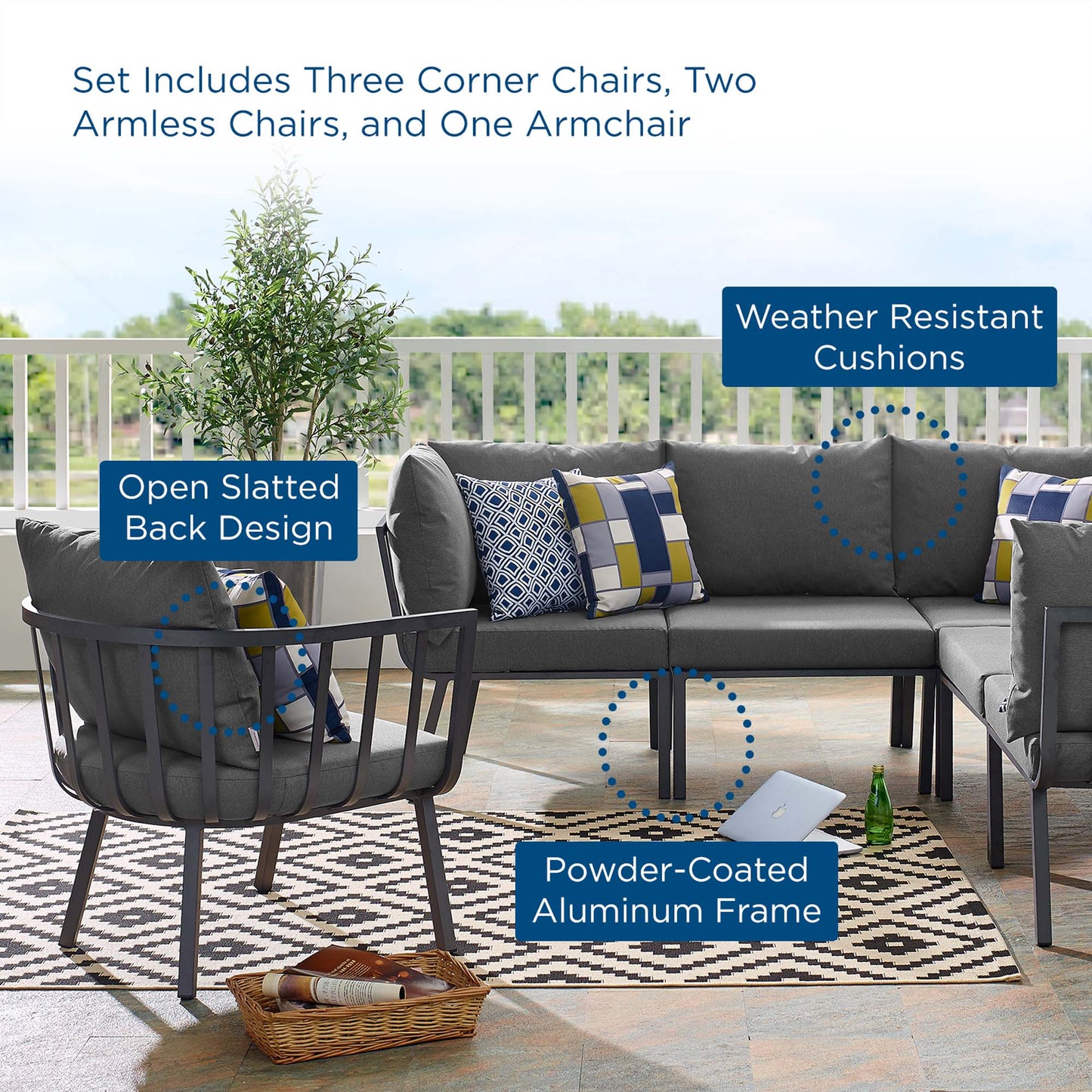 Modway Furniture Riverside 6 Piece Outdoor Patio Aluminum Set by Modway –EEI-3791-WHI-NAV