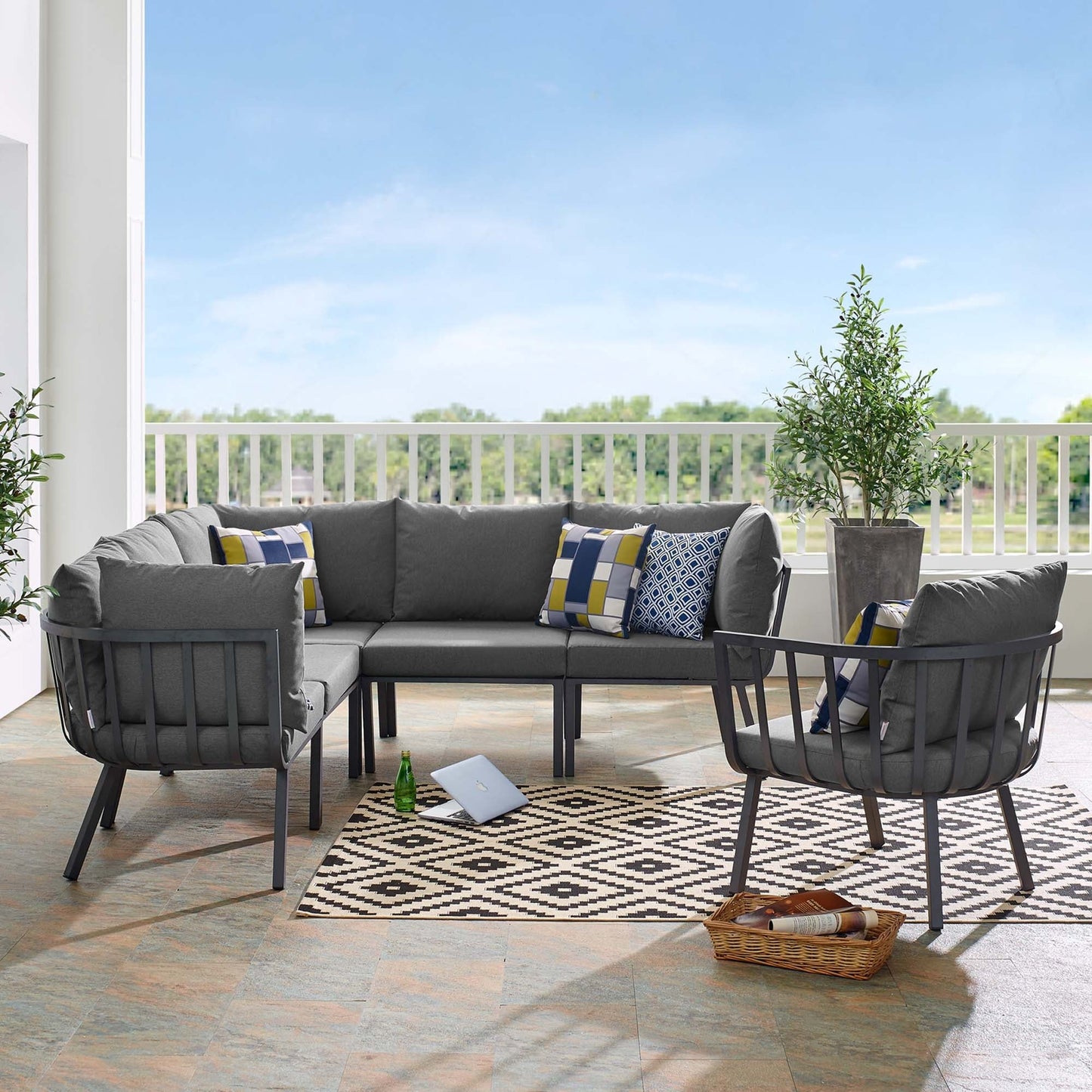 Modway Furniture Riverside 6 Piece Outdoor Patio Aluminum Set by Modway –EEI-3791-WHI-NAV