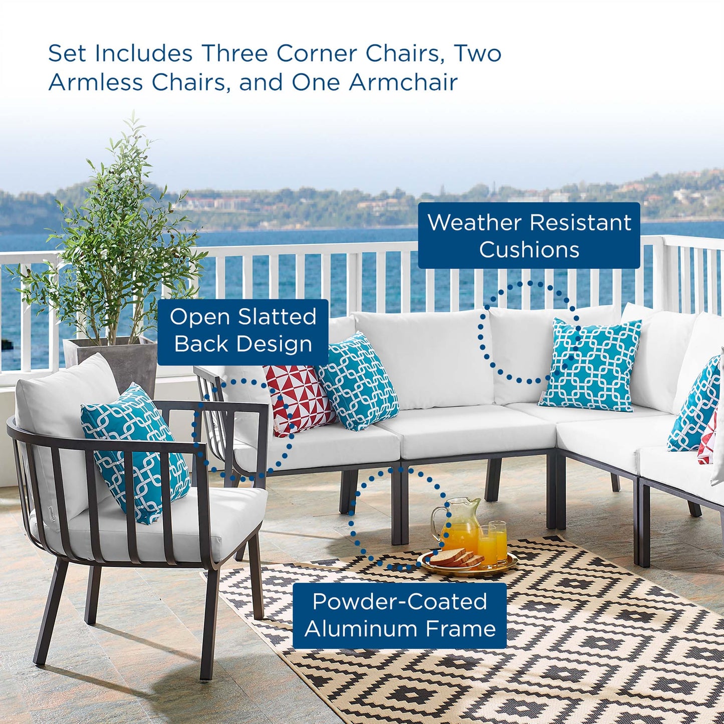 Modway Furniture Riverside 6 Piece Outdoor Patio Aluminum Set by Modway –EEI-3791-WHI-NAV