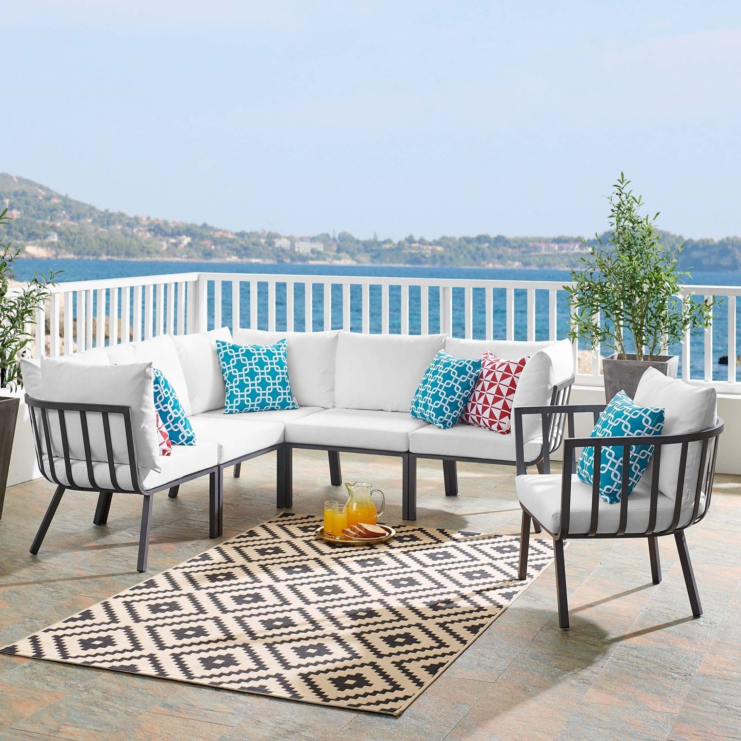 Modway Furniture Riverside 6 Piece Outdoor Patio Aluminum Set by Modway –EEI-3791-WHI-NAV