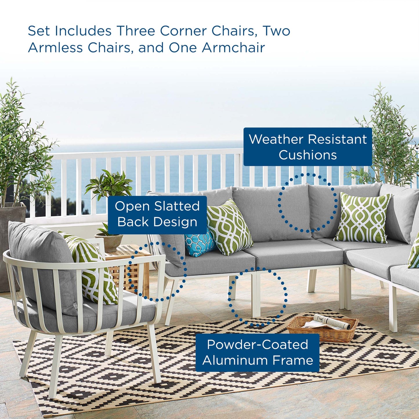 Modway Furniture Riverside 6 Piece Outdoor Patio Aluminum Set by Modway –EEI-3791-WHI-NAV