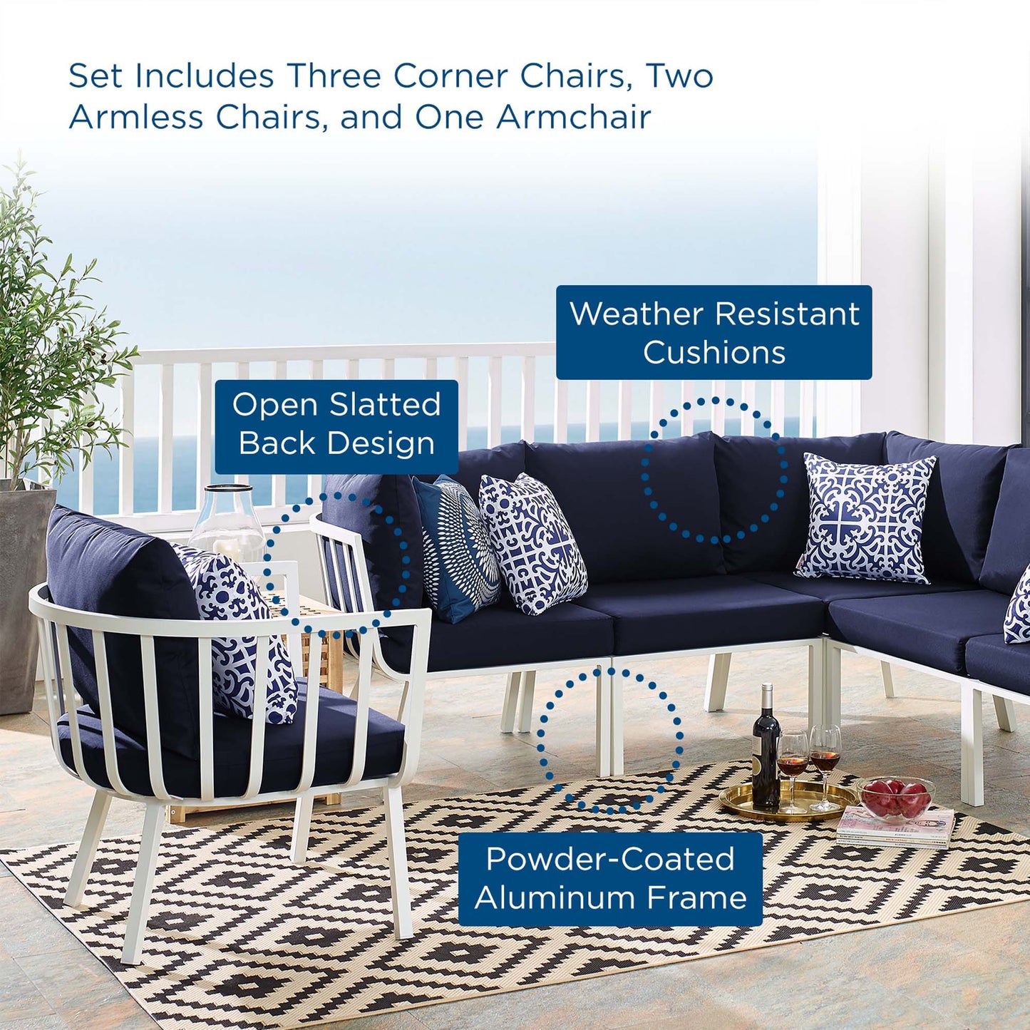 Modway Furniture Riverside 6 Piece Outdoor Patio Aluminum Set by Modway –EEI-3791-WHI-NAV