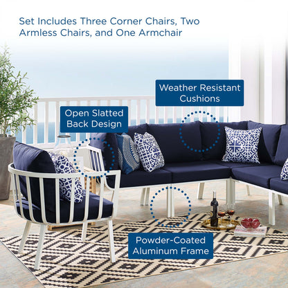 Modway Furniture Riverside 6 Piece Outdoor Patio Aluminum Set by Modway –EEI-3791-WHI-NAV