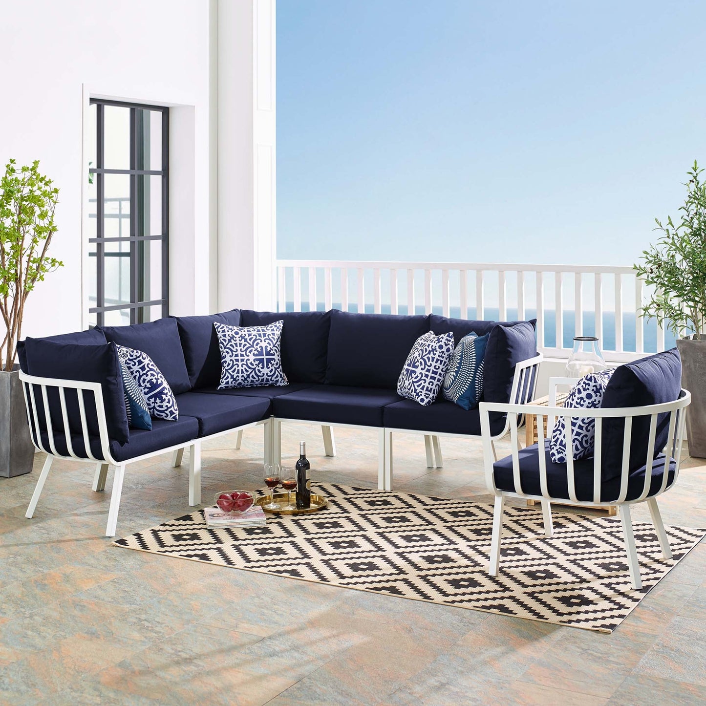 Modway Furniture Riverside 6 Piece Outdoor Patio Aluminum Set by Modway –EEI-3791-WHI-NAV