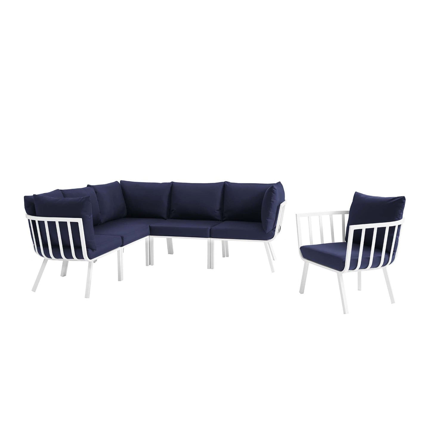 Modway Furniture Riverside 6 Piece Outdoor Patio Aluminum Set by Modway –EEI-3791-WHI-NAV
