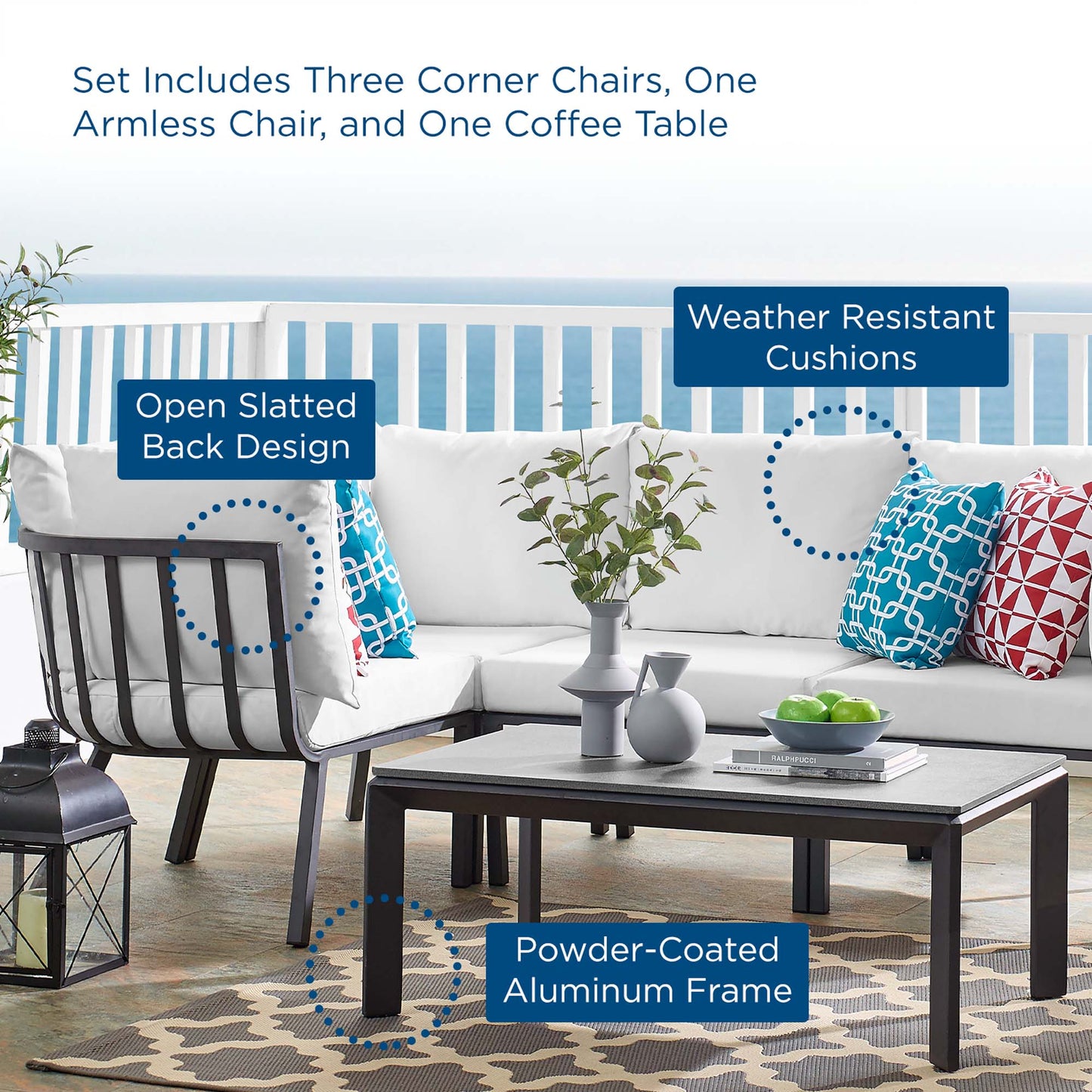Modway Furniture Riverside 5 Piece Outdoor Patio Aluminum Set by Modway – EEI-3793-SLA-CHA