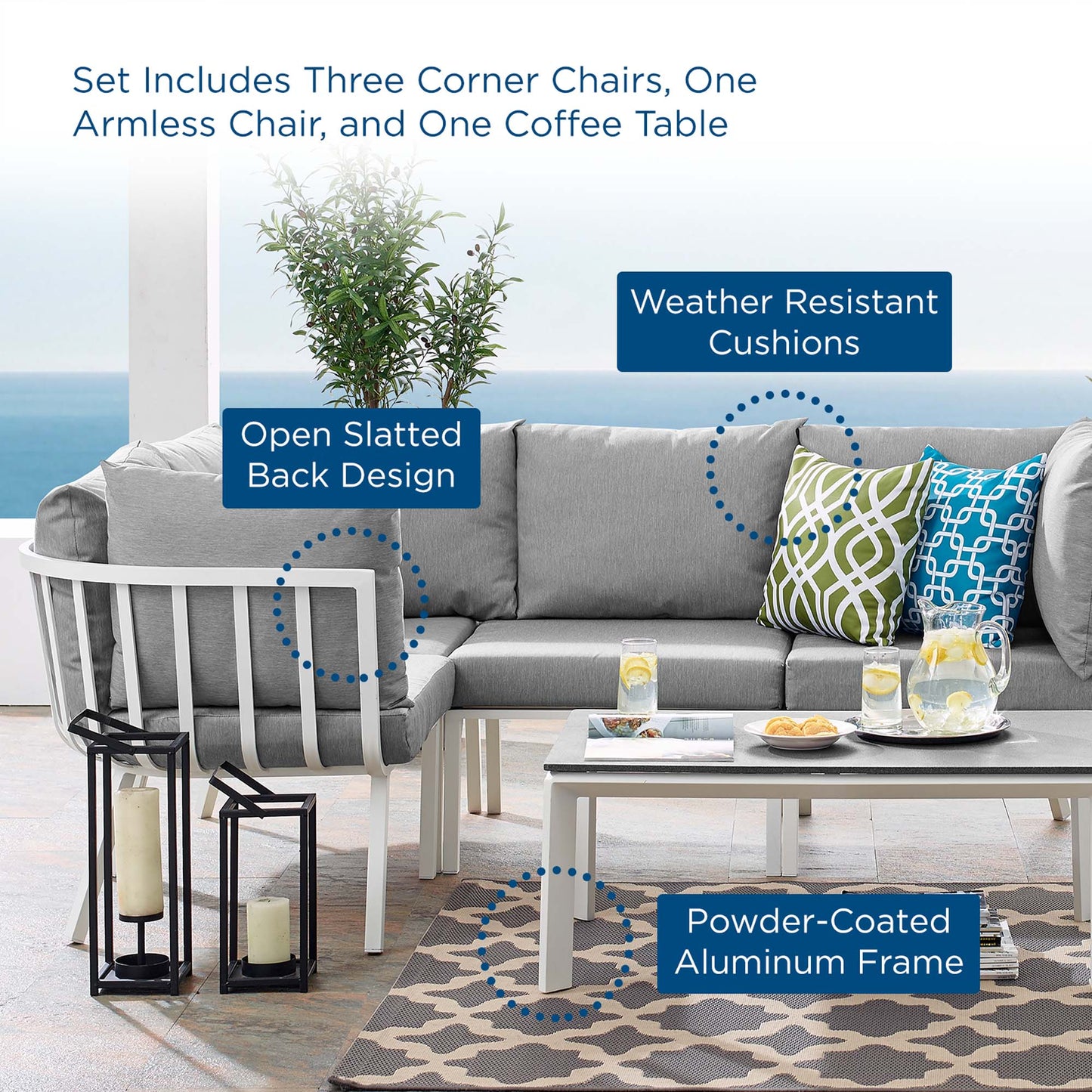 Modway Furniture Riverside 5 Piece Outdoor Patio Aluminum Set by Modway – EEI-3793-SLA-CHA