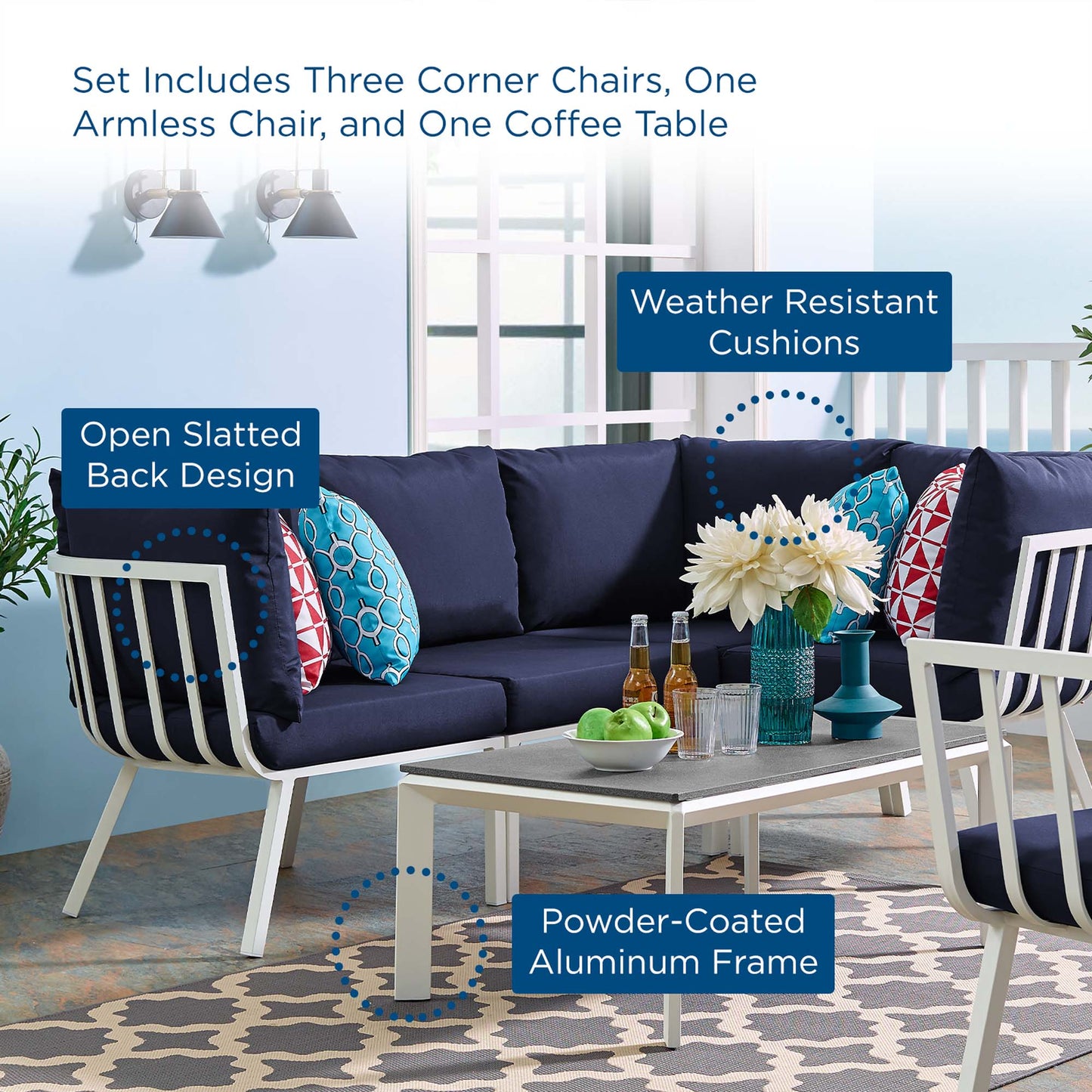 Modway Furniture Riverside 5 Piece Outdoor Patio Aluminum Set by Modway – EEI-3793-SLA-CHA