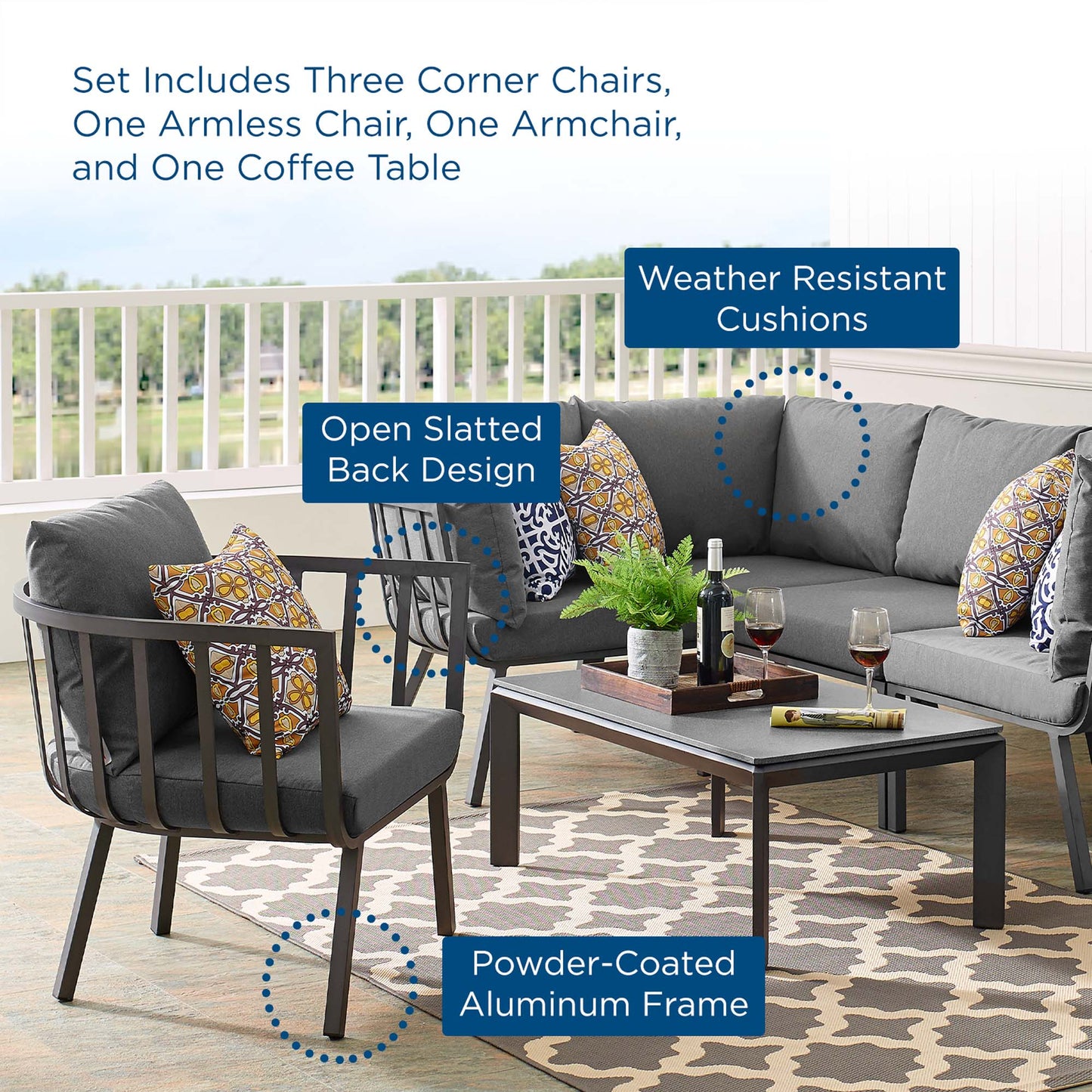 Modway Furniture Riverside 6 Piece Outdoor Patio Aluminum Set by Modway – EEI-3795-SLA-WHI