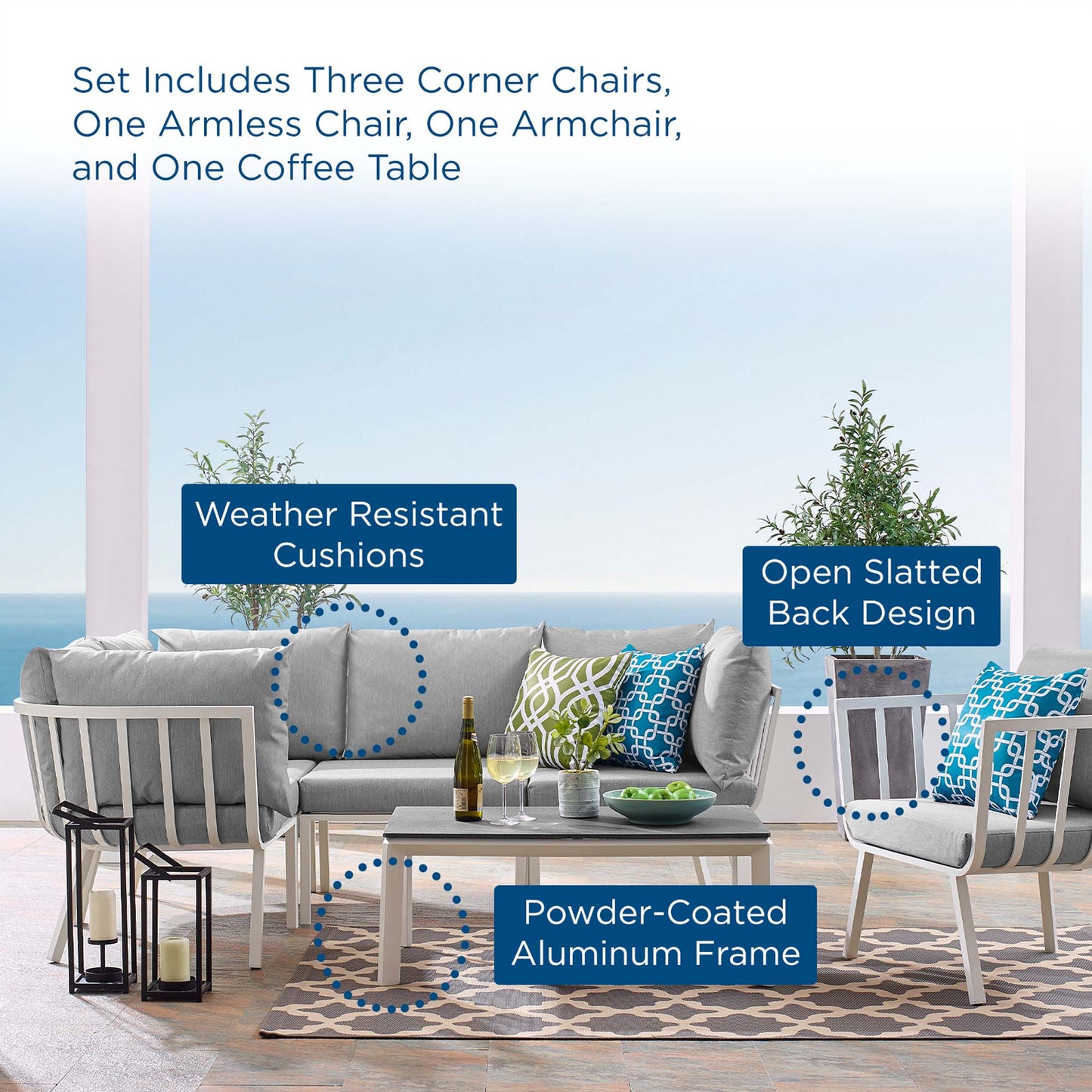 Modway Furniture Riverside 6 Piece Outdoor Patio Aluminum Set by Modway – EEI-3795-SLA-WHI