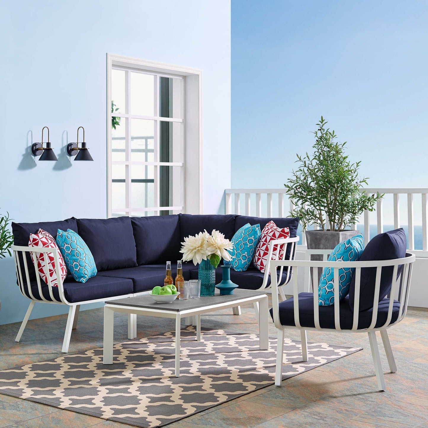 Modway Furniture Riverside 6 Piece Outdoor Patio Aluminum Set by Modway – EEI-3795-SLA-WHI