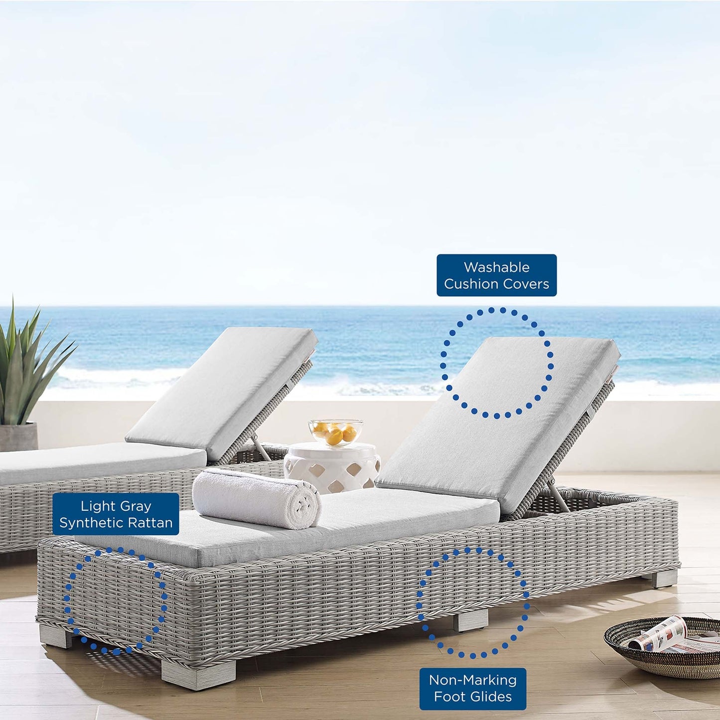 Modway Furniture Conway Sunbrella Outdoor Patio Wicker Rattan Chaise Lounge - EEI-3978-LGR-NAV
