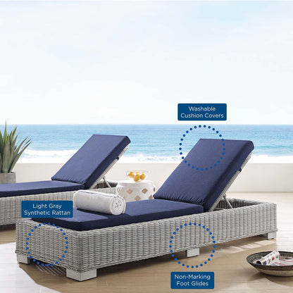 Modway Furniture Conway Sunbrella Outdoor Patio Wicker Rattan Chaise Lounge - EEI-3978-LGR-NAV