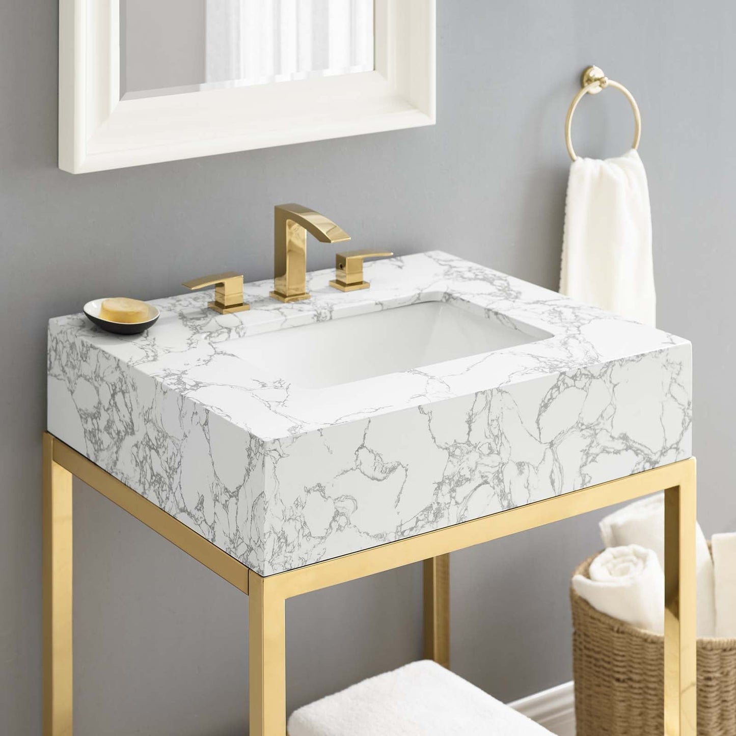 Modway furniture Kingsley Stainless Steel Bathroom Vanity - EEI-3998-BLK-WHI