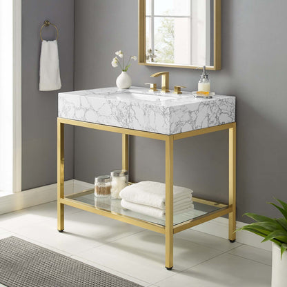 Modway furniture Kingsley Stainless Steel Bathroom Vanity - EEI-3998-BLK-WHI