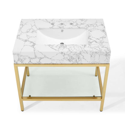 Modway furniture Kingsley Stainless Steel Bathroom Vanity - EEI-3998-BLK-WHI