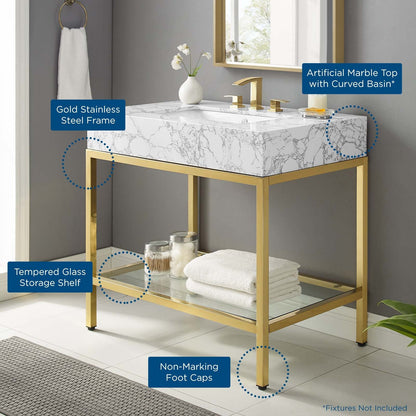 Modway furniture Kingsley Stainless Steel Bathroom Vanity - EEI-3998-BLK-WHI
