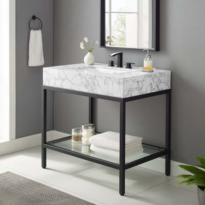 Modway furniture Kingsley Stainless Steel Bathroom Vanity - EEI-3998-BLK-WHI