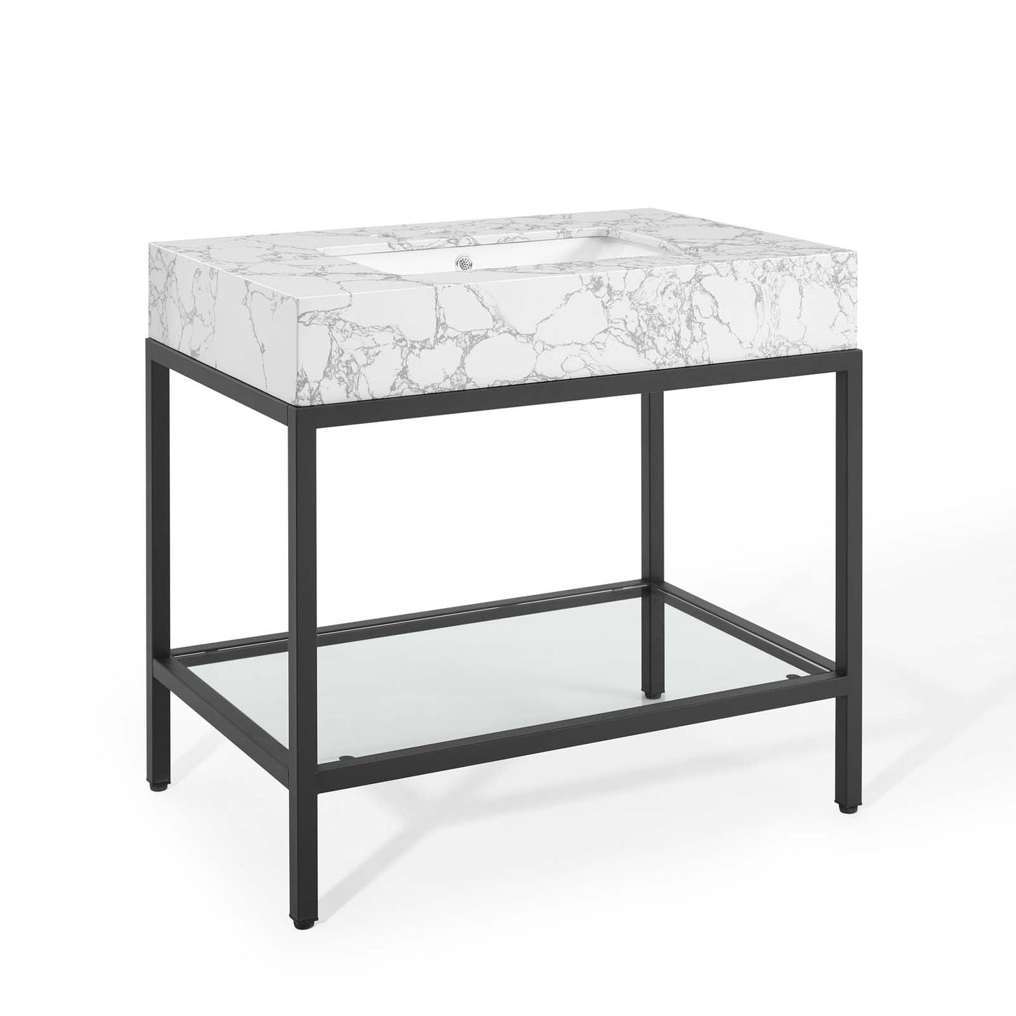 Modway furniture Kingsley Stainless Steel Bathroom Vanity - EEI-3998-BLK-WHI