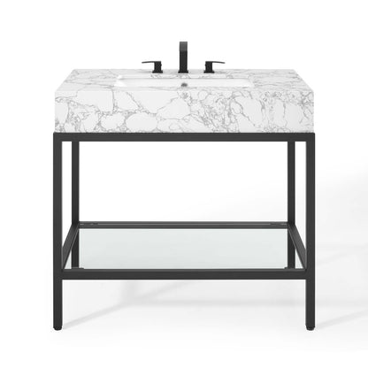Modway furniture Kingsley Stainless Steel Bathroom Vanity - EEI-3998-BLK-WHI