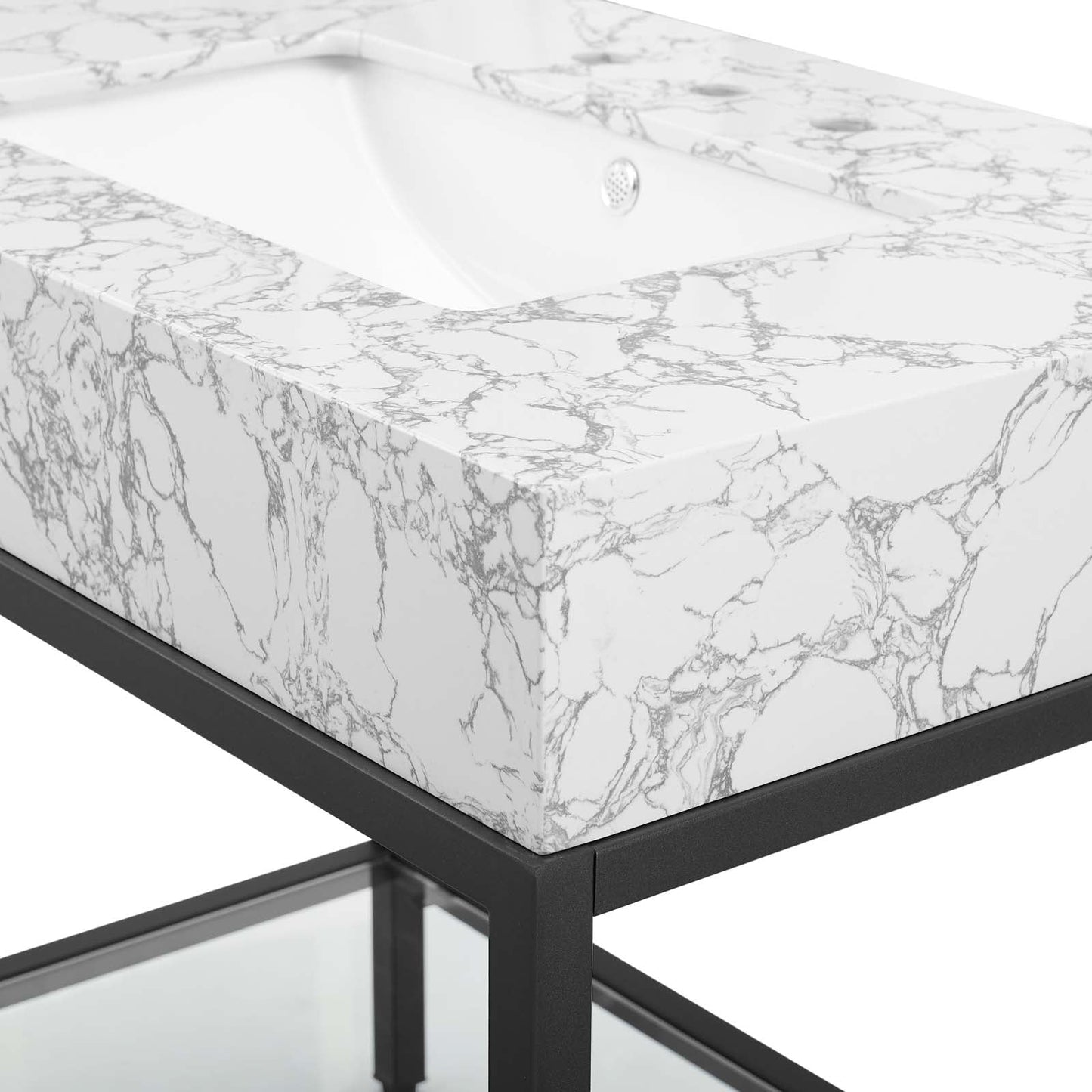 Modway furniture Kingsley Stainless Steel Bathroom Vanity - EEI-3998-BLK-WHI
