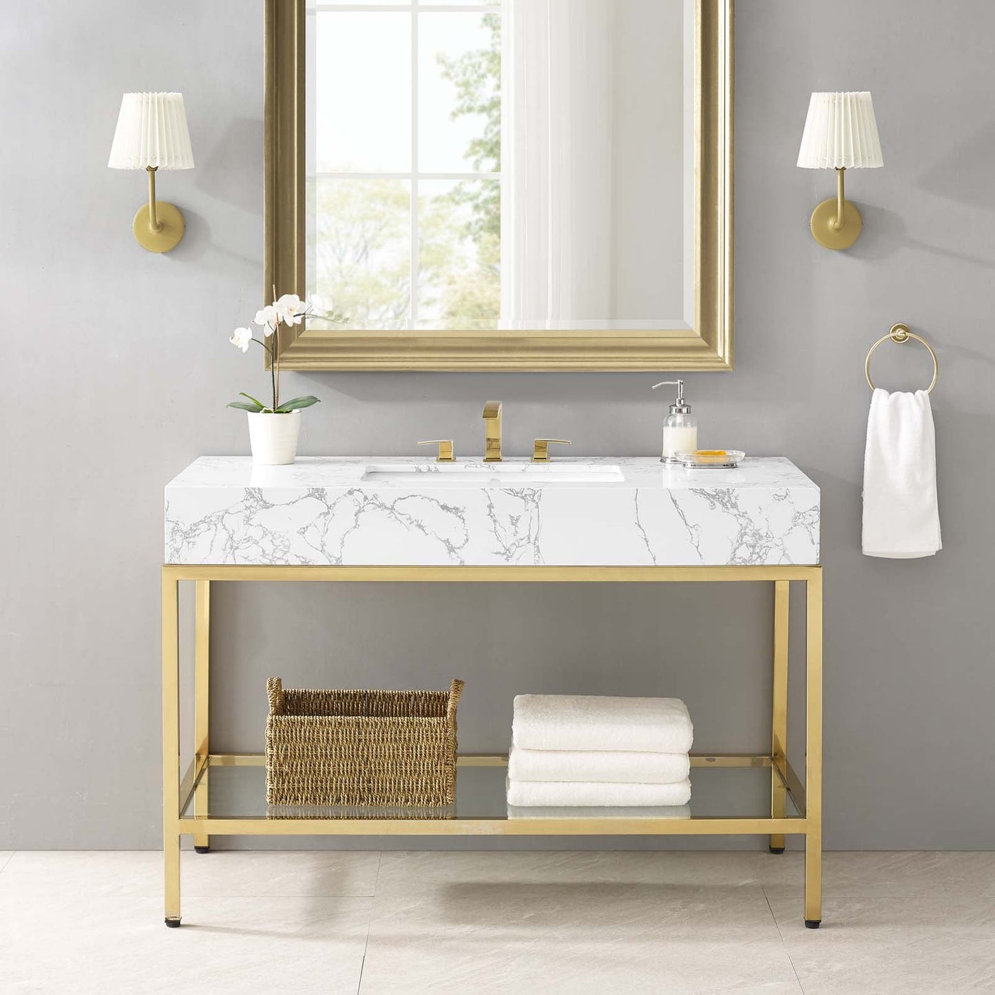Modway furniture Kingsley Stainless Steel Bathroom Vanity - EEI-3998-BLK-WHI