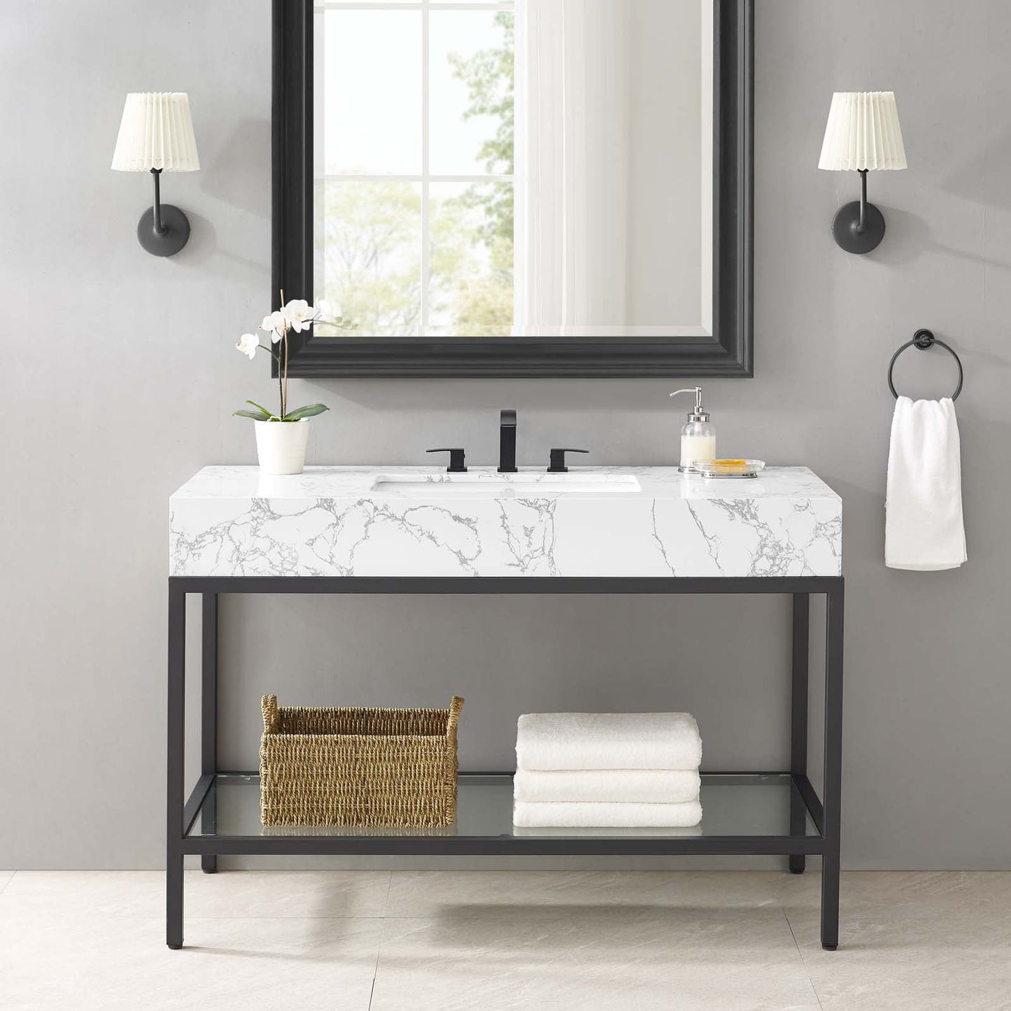 Modway furniture Kingsley Stainless Steel Bathroom Vanity - EEI-3998-BLK-WHI
