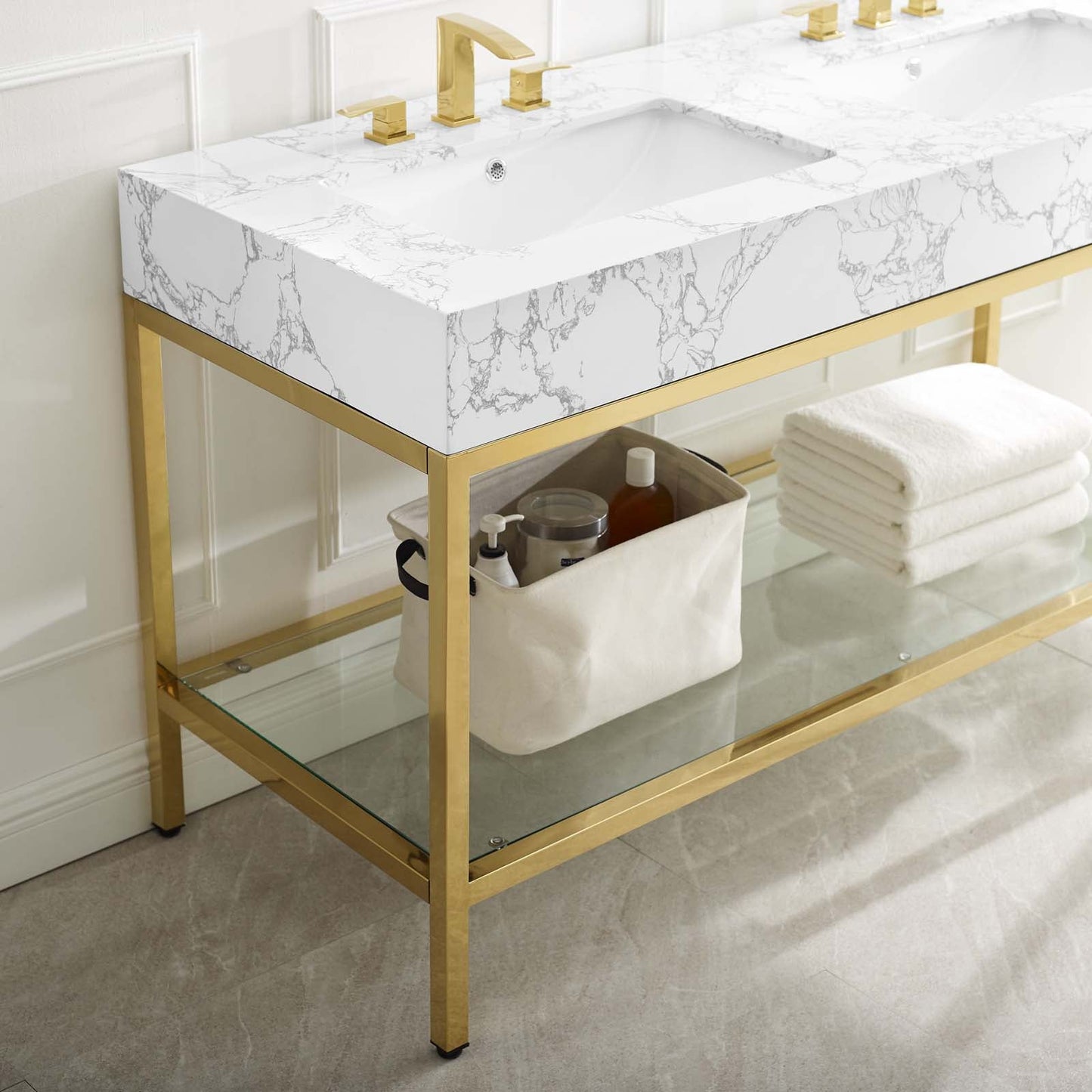 Modway furniture Kingsley Stainless Steel Bathroom Vanity - EEI-3998-BLK-WHI