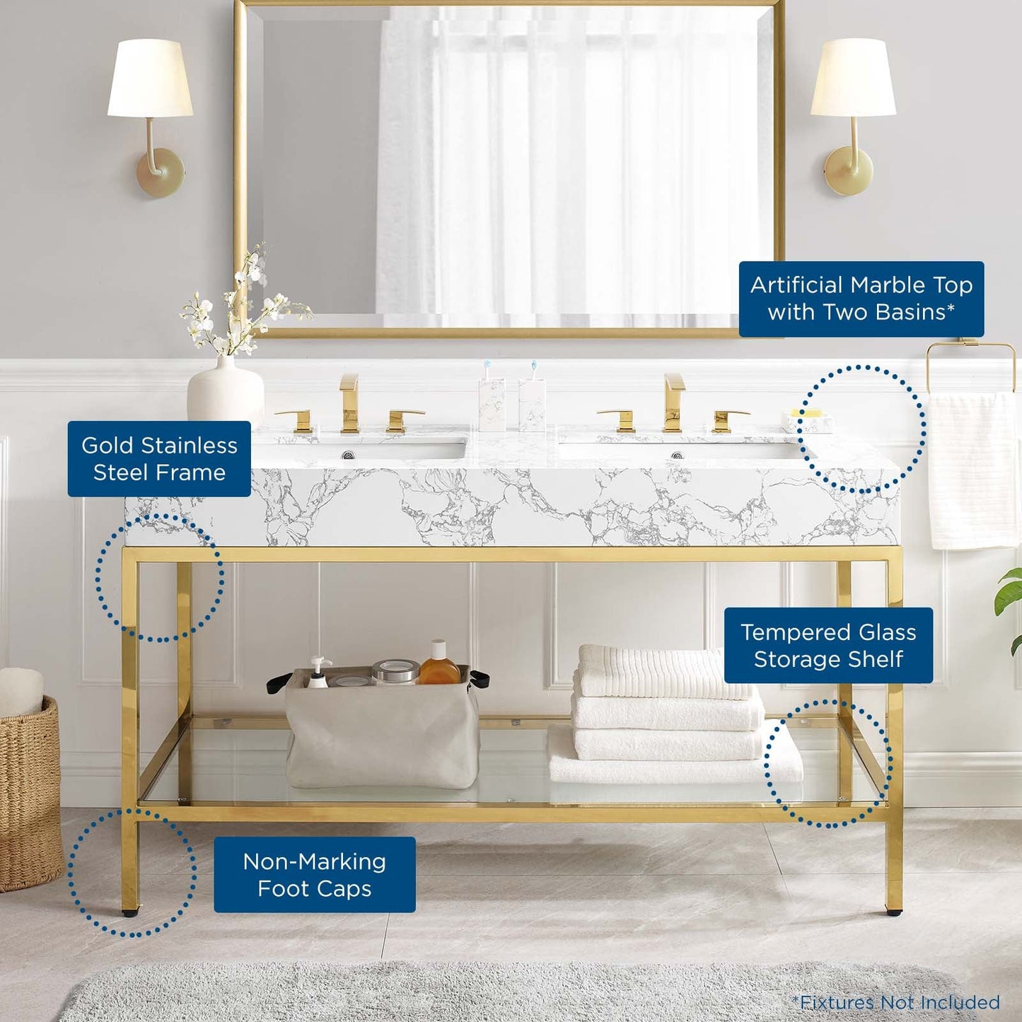 Modway furniture Kingsley Stainless Steel Bathroom Vanity - EEI-3998-BLK-WHI