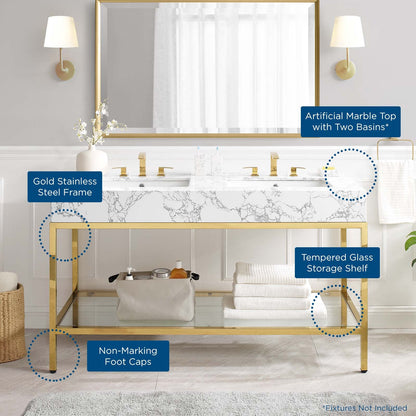 Modway furniture Kingsley Stainless Steel Bathroom Vanity - EEI-3998-BLK-WHI