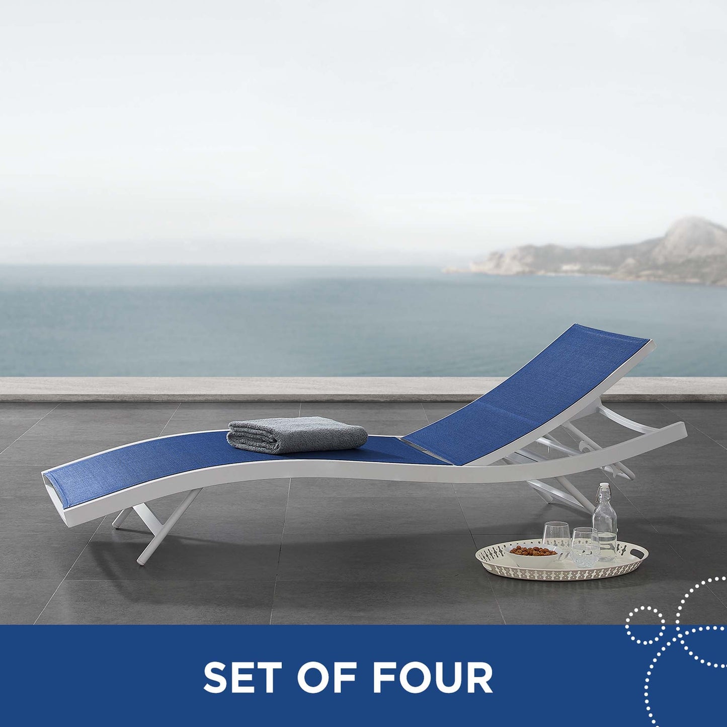 Modway Furniture Glimpse Outdoor Patio Mesh Chaise Lounge Set of 4 - EEI-4039-WHI-GRY