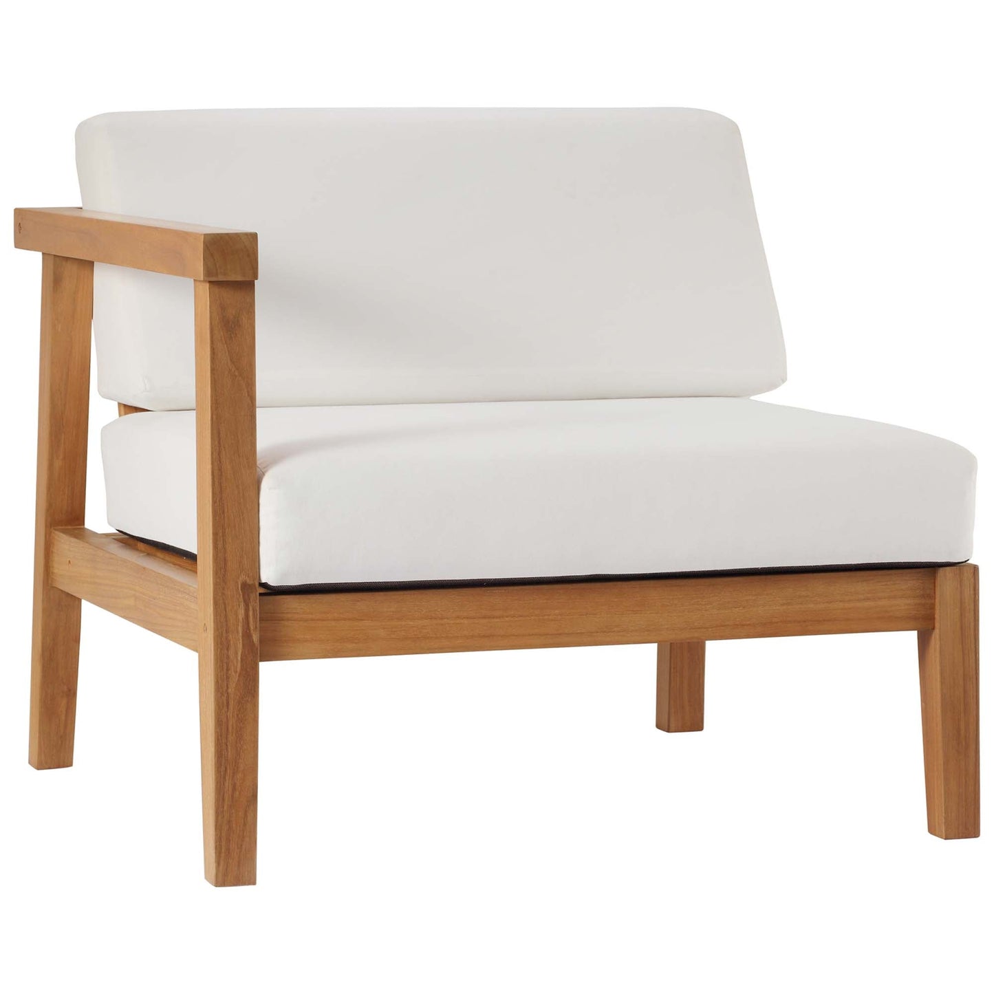 Modway Furniture Bayport Outdoor Patio Teak Wood Left-Arm Chair - EEI-4128-NAT-WHI