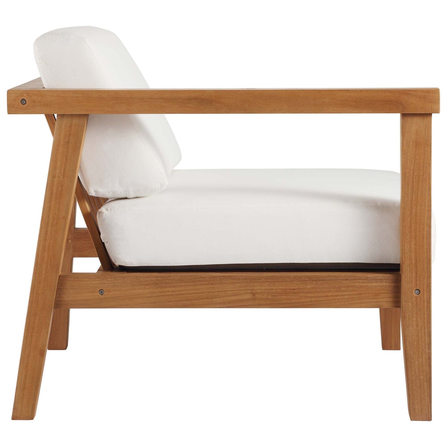 Modway Furniture Bayport Outdoor Patio Teak Wood Left-Arm Chair - EEI-4128-NAT-WHI