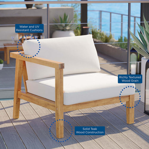 Modway Furniture Bayport Outdoor Patio Teak Wood Left-Arm Chair - EEI-4128-NAT-WHI