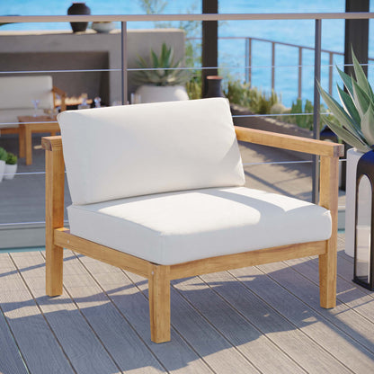 Modway Furniture Bayport Outdoor Patio Teak Wood Right-Arm Chair - EEI-4129-NAT-WHI