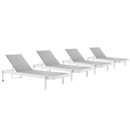 Modway Furniture Charleston Outdoor Patio Aluminum Chaise Lounge Chair Set of 4 - EEI-4205-WHI-GRY