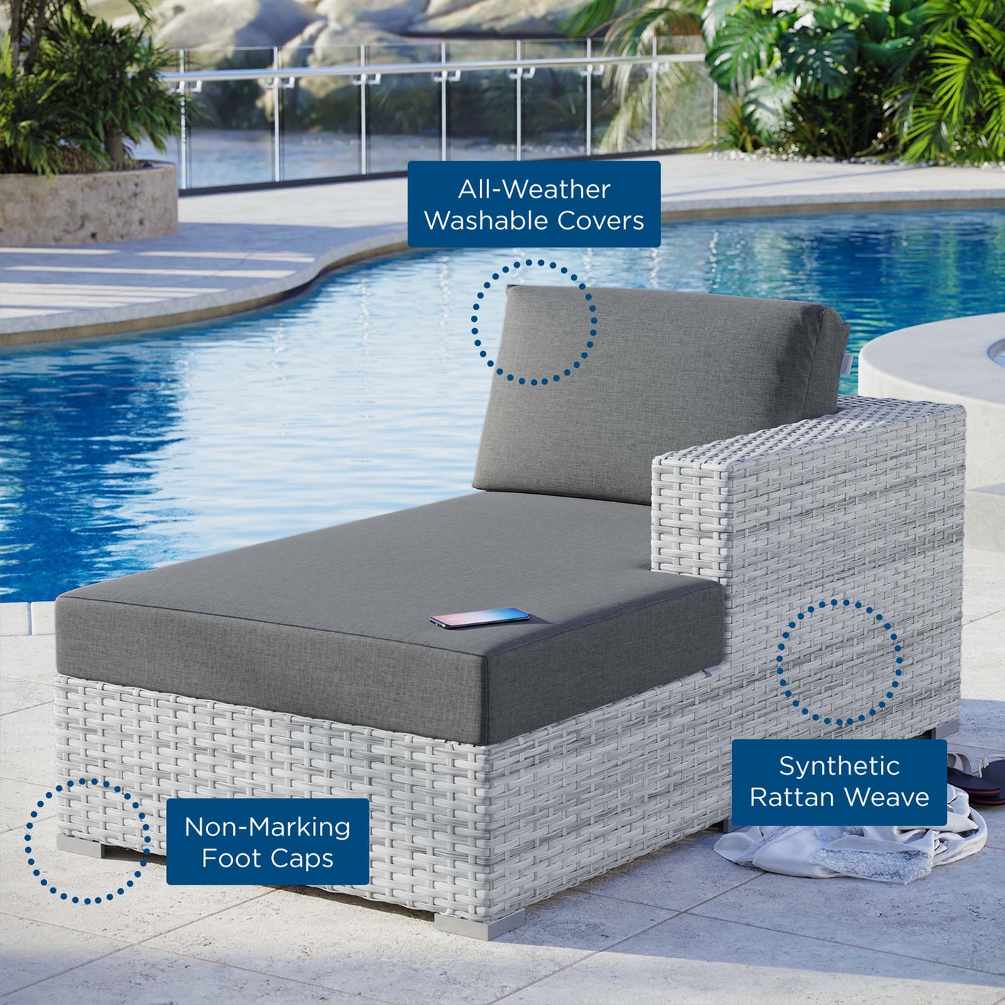 Modway Furniture Convene Outdoor Patio Right Chaise - EEI-4304-LGR-CHA