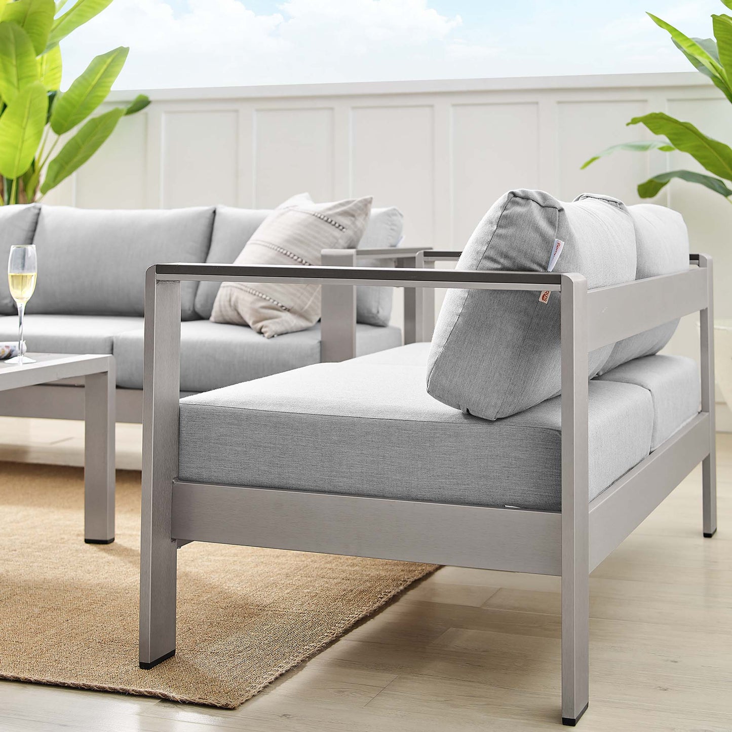 Modway Furniture Shore Sunbrella Fabric Outdoor Patio Aluminum 3 Piece Set by Modway - EEI-4313-SLV-GRY-SET