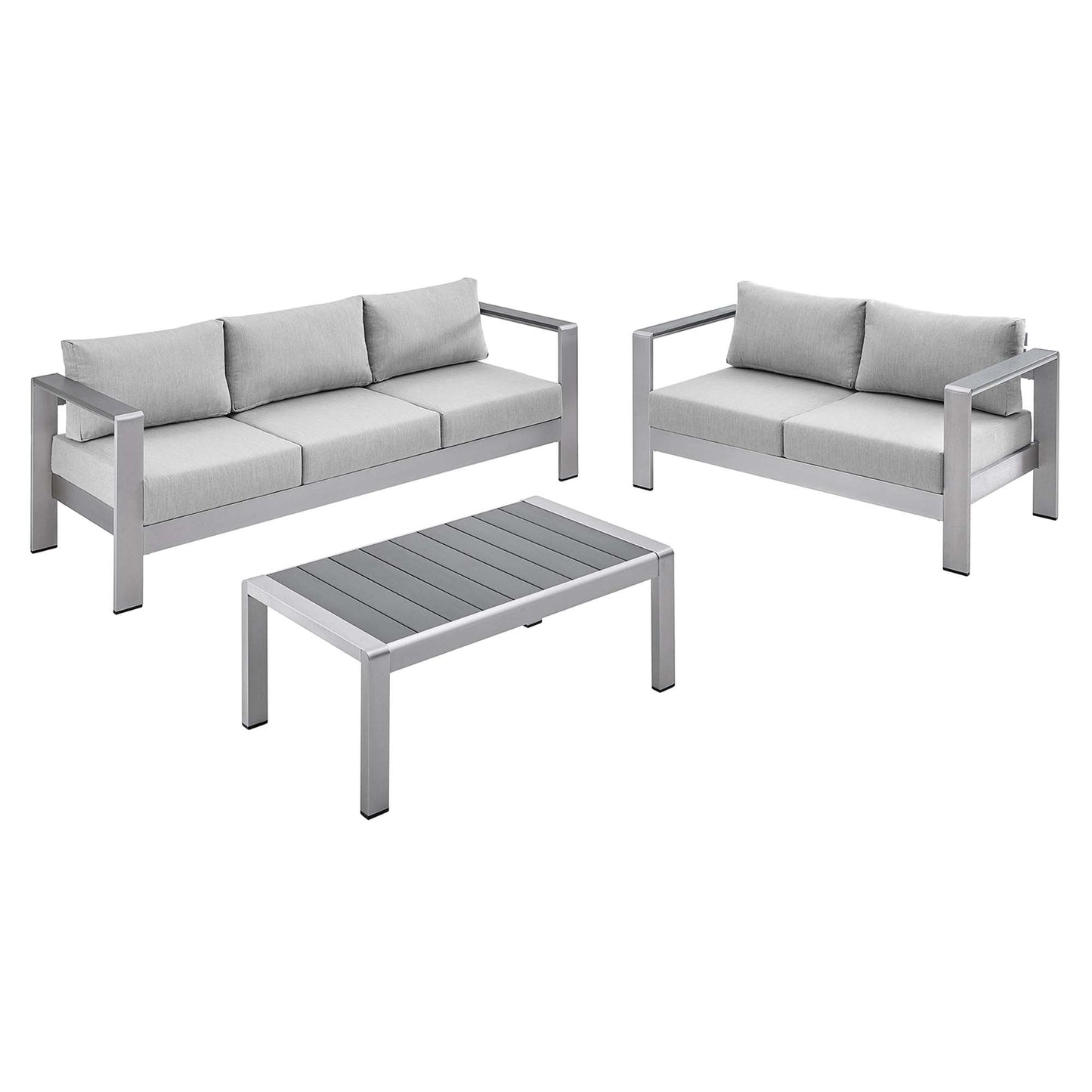 Modway Furniture Shore Sunbrella Fabric Outdoor Patio Aluminum 3 Piece Set by Modway - EEI-4313-SLV-GRY-SET