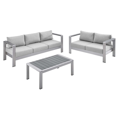 Modway Furniture Shore Sunbrella Fabric Outdoor Patio Aluminum 3 Piece Set by Modway - EEI-4313-SLV-GRY-SET