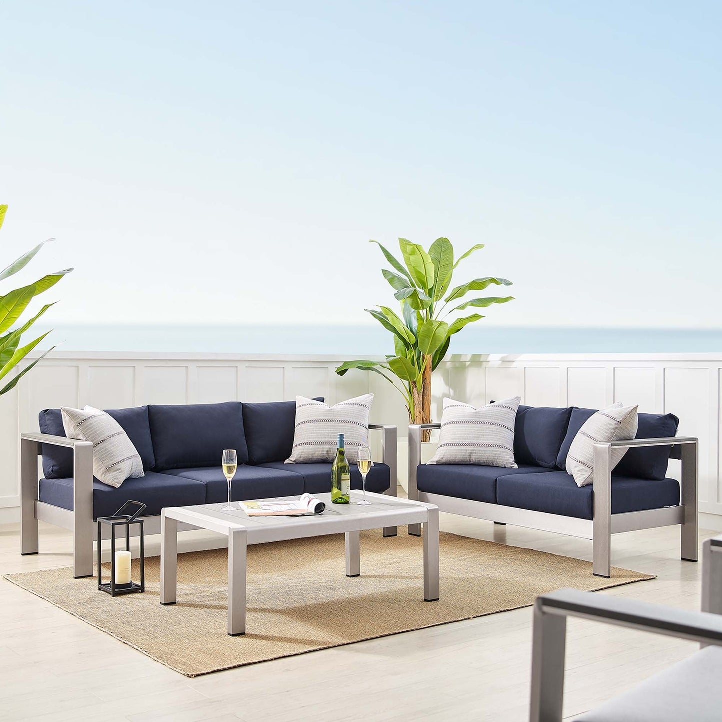 Modway Furniture Shore Sunbrella Fabric Outdoor Patio Aluminum 3 Piece Set by Modway - EEI-4313-SLV-GRY-SET