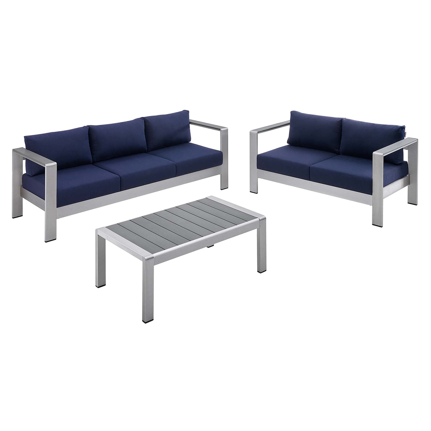 Modway Furniture Shore Sunbrella Fabric Outdoor Patio Aluminum 3 Piece Set by Modway - EEI-4313-SLV-GRY-SET