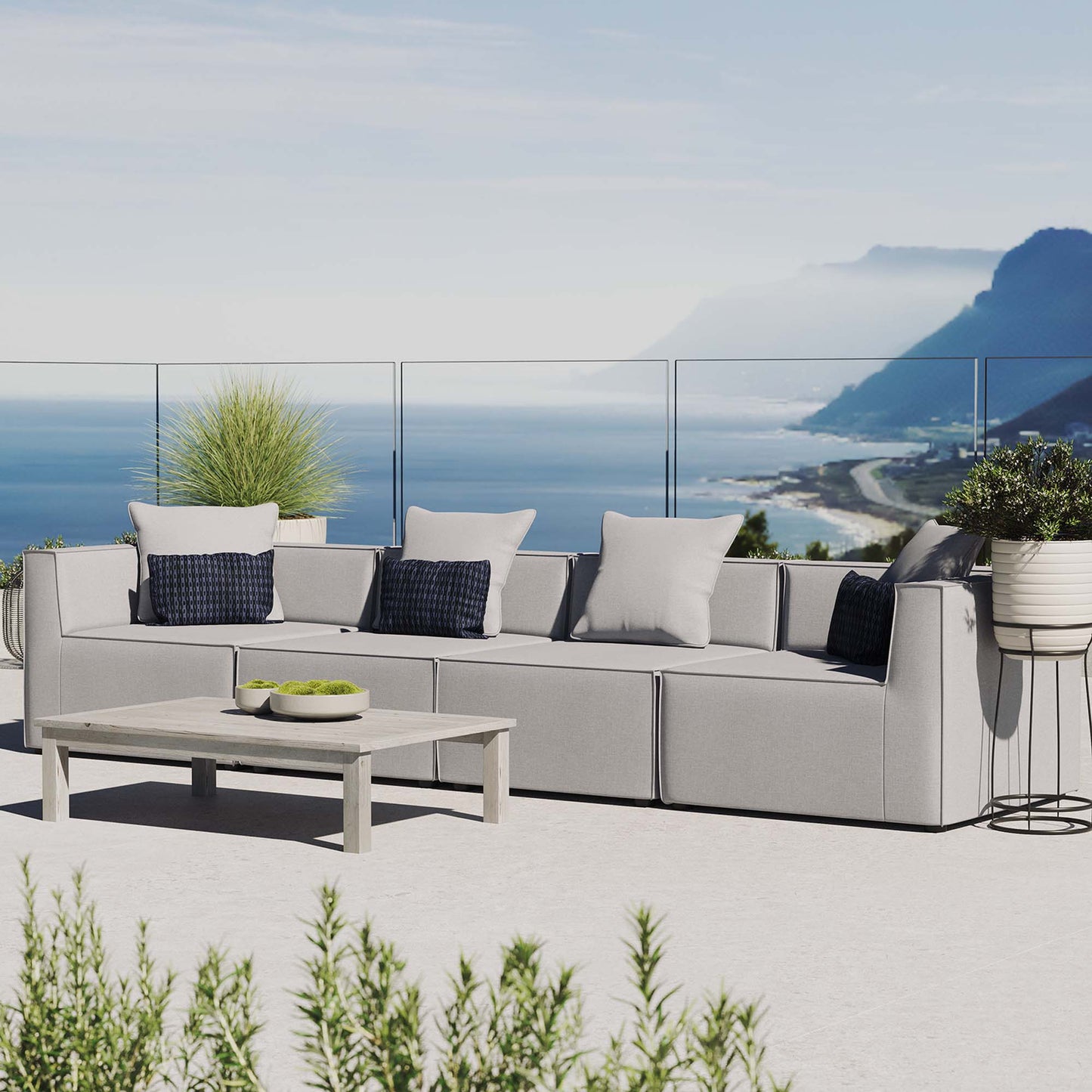 Modway Furniture Saybrook Outdoor Patio Upholstered 4-Piece Sectional Sofa by Modway - EEI-4381-GRY