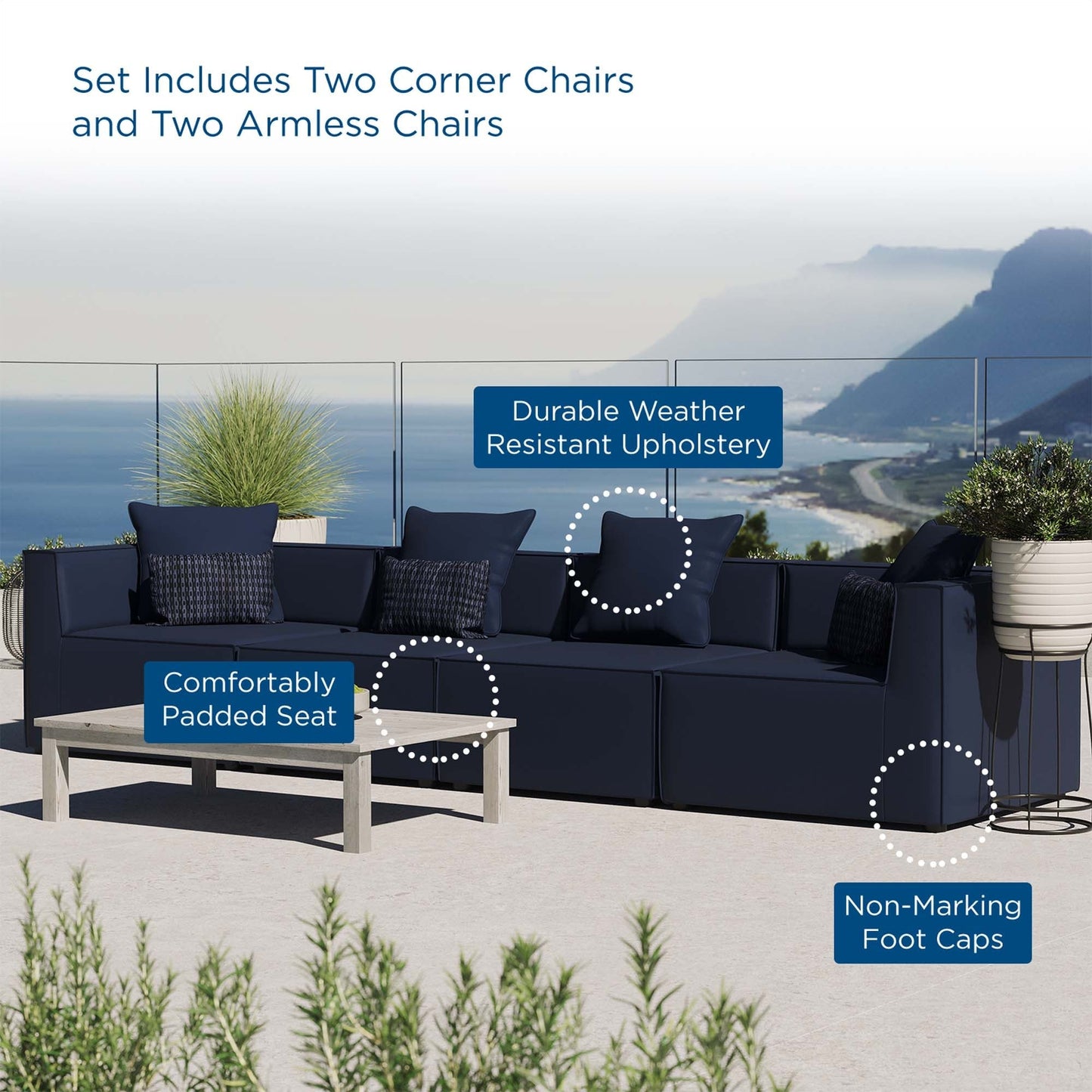 Modway Furniture Saybrook Outdoor Patio Upholstered 4-Piece Sectional Sofa by Modway - EEI-4381-GRY
